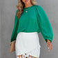 Round Neck Ruff Sleeve Blouse