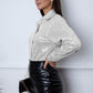 Sequin Collared Neck Long Sleeve Shirt