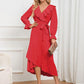 Surplice Tie Front Flounce Sleeve Dress