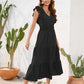 Tiered Ruffled V-Neck Cap Sleeve Dress
