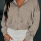 Zip Up Drawstring Cropped Hoodie
