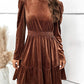 Smocked Long Sleeve Ruffle Hem Dress
