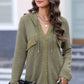 Waffle-Knit Button Up Drawstring Hoodie