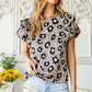 Animal Print Puff Sleeve Round Neck Blouse