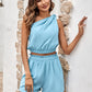 One-Shoulder Crop Top and Paperbag Waist Shorts Set