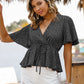 Printed Tied Flutter Sleeve Babydoll Blouse