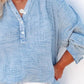Plus Size Half Button Long Sleeve Blouse