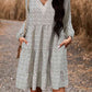 Lace Trim V-Neck Long Sleeve Dress