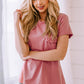 Round Neck Cuffed Sleeve Tee with Breast Pocket