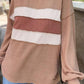 Ribbed Color Block Exposed Seam Round Neck Blouse