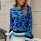 Leopard Round Neck Dropped Shoulder Sweater