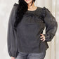 HEYSON Full Size Mineral Wash Smocked Round Neck Blouse