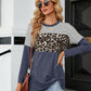Color Block Round Neck Long Sleeve Blouse