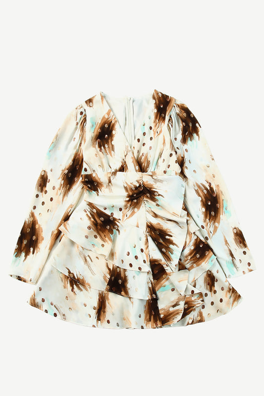 Printed Surplice Neck Layered Dress