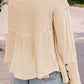 Waffle Knit Button Detail Exposed Seam Flowy Top