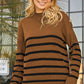 Striped Decorative Button Mock Neck Sweater