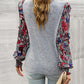 Round Neck Contrasting Color Printed Lantern Sleeve Top