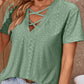 Crisscross V-Neck Eyelet Top