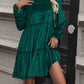 Smocked Balloon Sleeve Frill Trim Tiered Dress