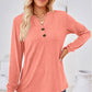 Notched Button Detail Long Sleeve T-Shirt