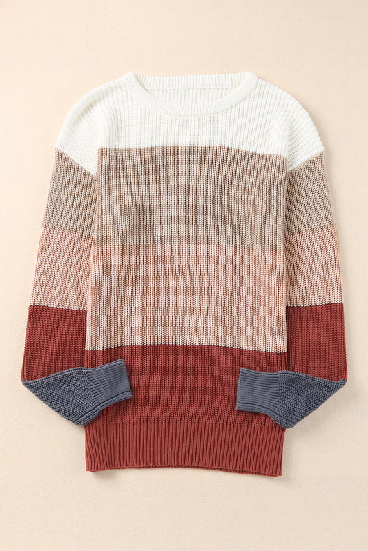 Color Block Round Neck Sweater