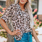 Leopard Button Front Short Sleeve Shirt with Breast Pockets