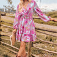 Printed Surplice Neck Long Sleeve Dress