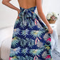 Botanical Print Tied Backless Cutout Slit Dress
