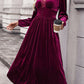 Lace Detail V-Neck Balloon Sleeve Midi Dress