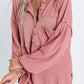 Half Button Raw Hem Long Sleeve Blouse
