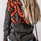 Geometric Long Sleeve Drawstring Hoodie