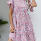 Leopard Short Flounce Sleeve Tiered Dress