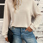 Waffle-Knit Round Neck Long Sleeve T-Shirt