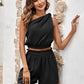 One-Shoulder Crop Top and Paperbag Waist Shorts Set