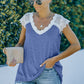 Scalloped Spliced Lace V-Neck Top