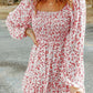 Smocked Floral Square Neck Balloon Sleeve Dress