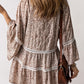 Floral Pleated Flare Sleeve Blouse