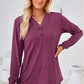 Notched Button Detail Long Sleeve T-Shirt