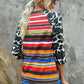 Mixed Print Cutout Three-Quarter Sleeve Top