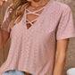 Crisscross V-Neck Eyelet Top