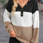 Color Block V-Neck Decorative Button Blouse