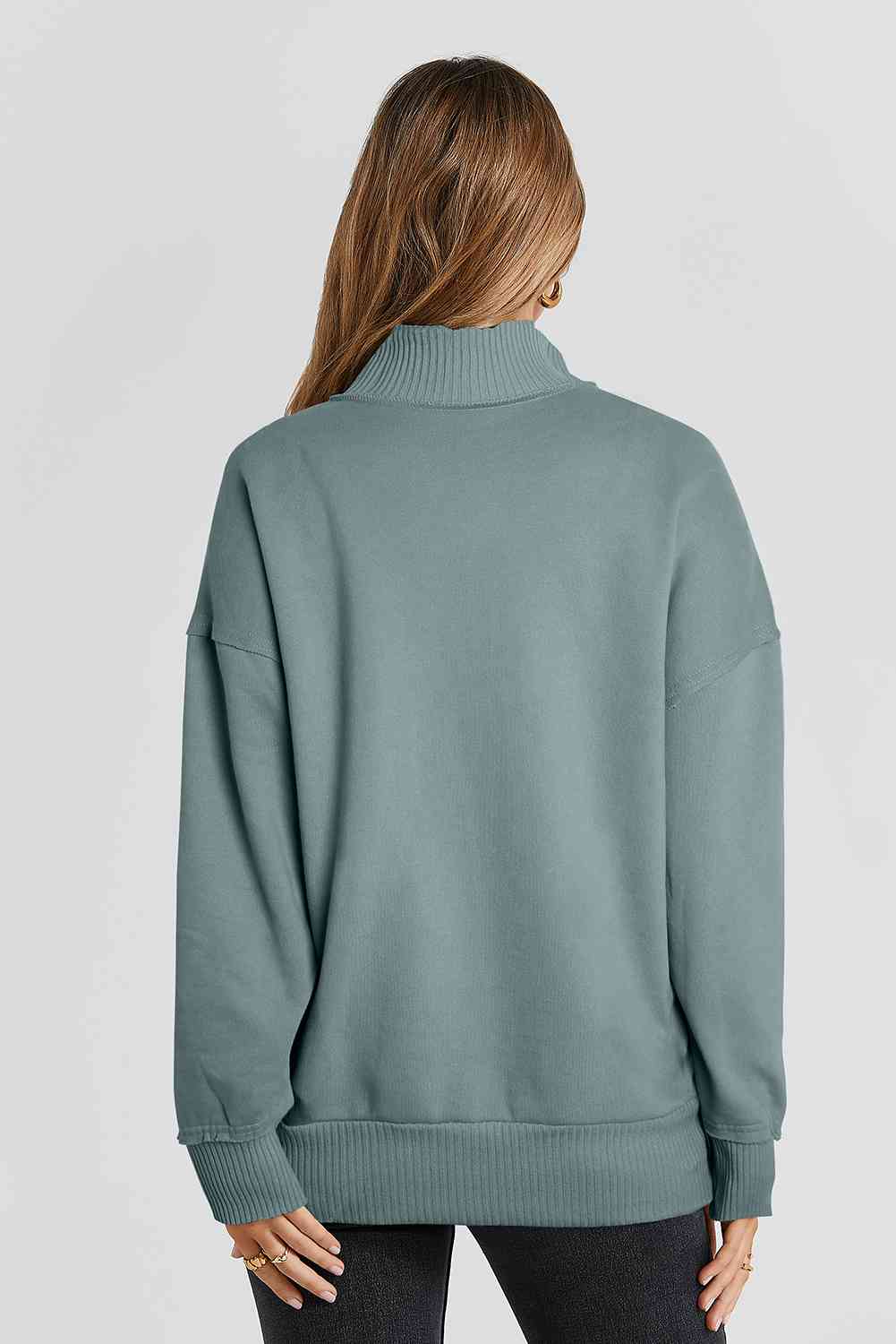 Half Sanp Drop Shoulder Long Sleeve Sweatshirt