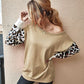 Leopard Round Neck Dropped Shoulder Sweater