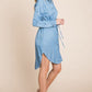 Faith Apparel Button Up Drawstring Shirt Dress