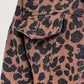 Leopard Raw Hem Dropped Shoulder Denim Jacket