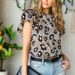 Animal Print Puff Sleeve Round Neck Blouse