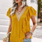 Contrast Ruffle Trim Flutter Sleeve Blouse