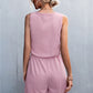 Sleeveless Buttoned Romper with Pockets