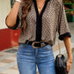 Geometric Print Notched Blouse