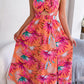 Botanical Print Tied Backless Cutout Slit Dress
